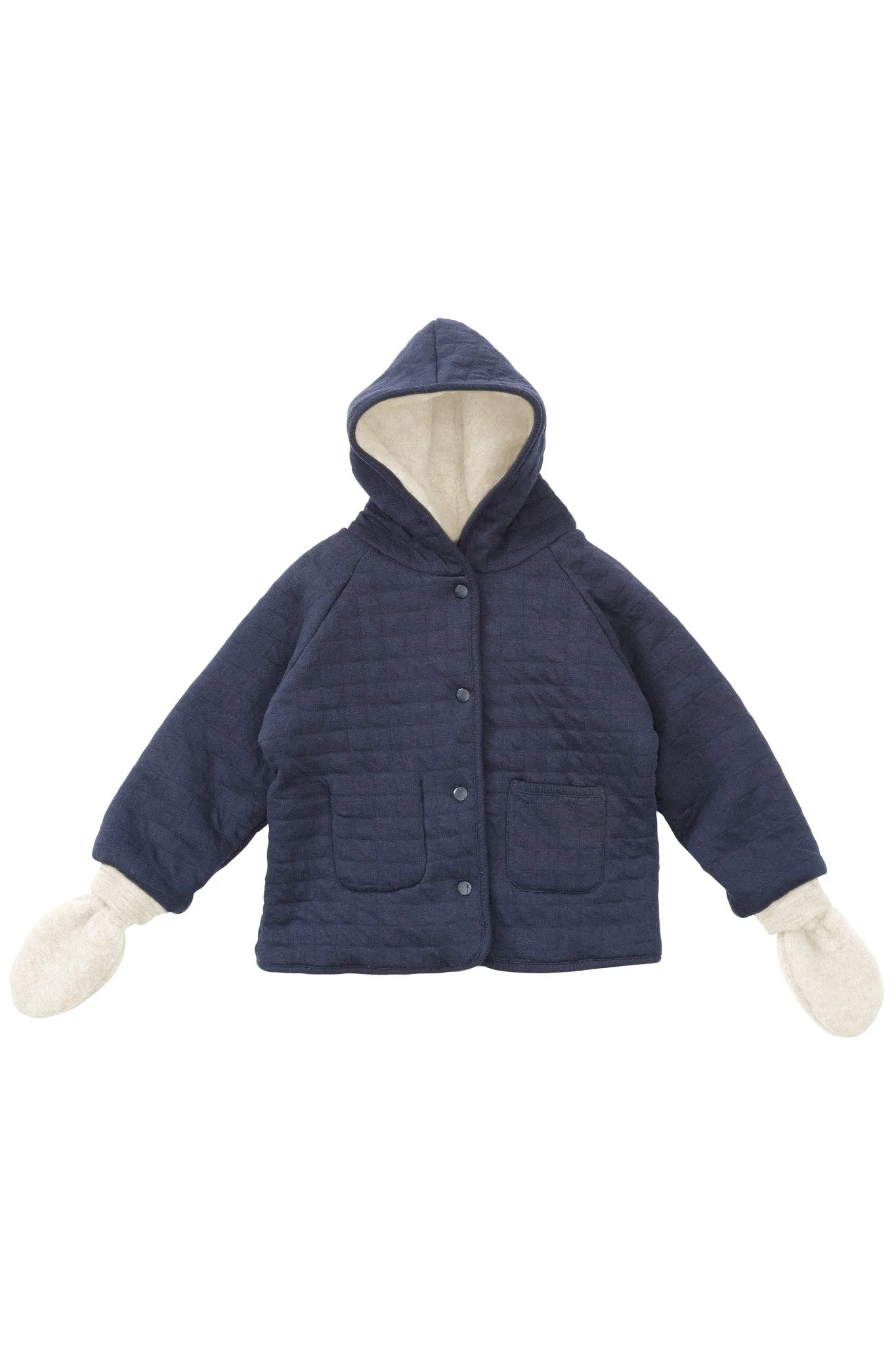 QUILTED REVERSIBLE  JACKET WITH HOODIE - NAVY