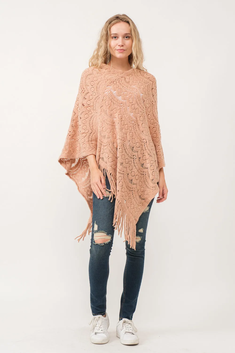 RAJ DREW CUT KNIT PONCHO CAPE DESERT SAND