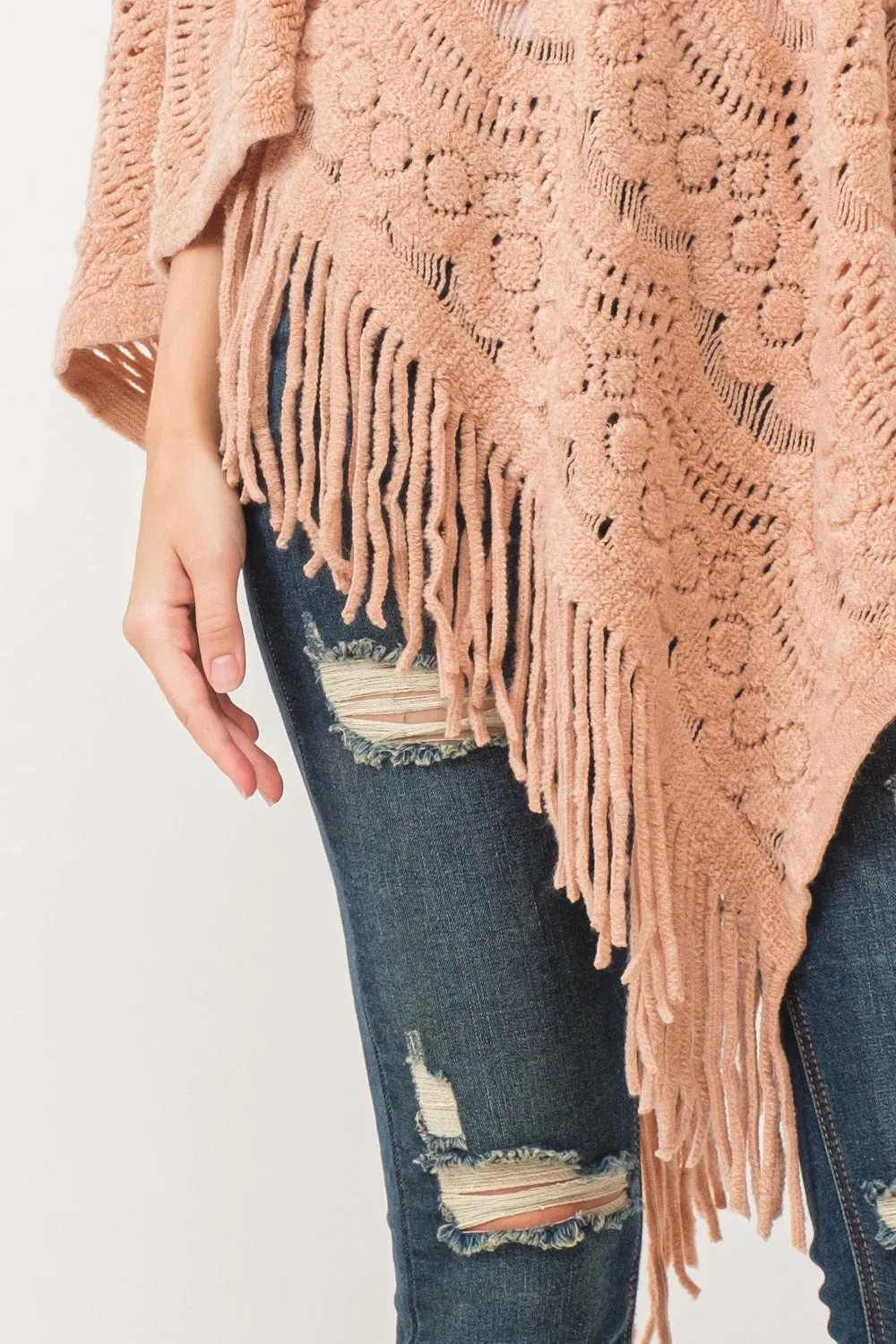 RAJ DREW CUT KNIT PONCHO CAPE DESERT SAND