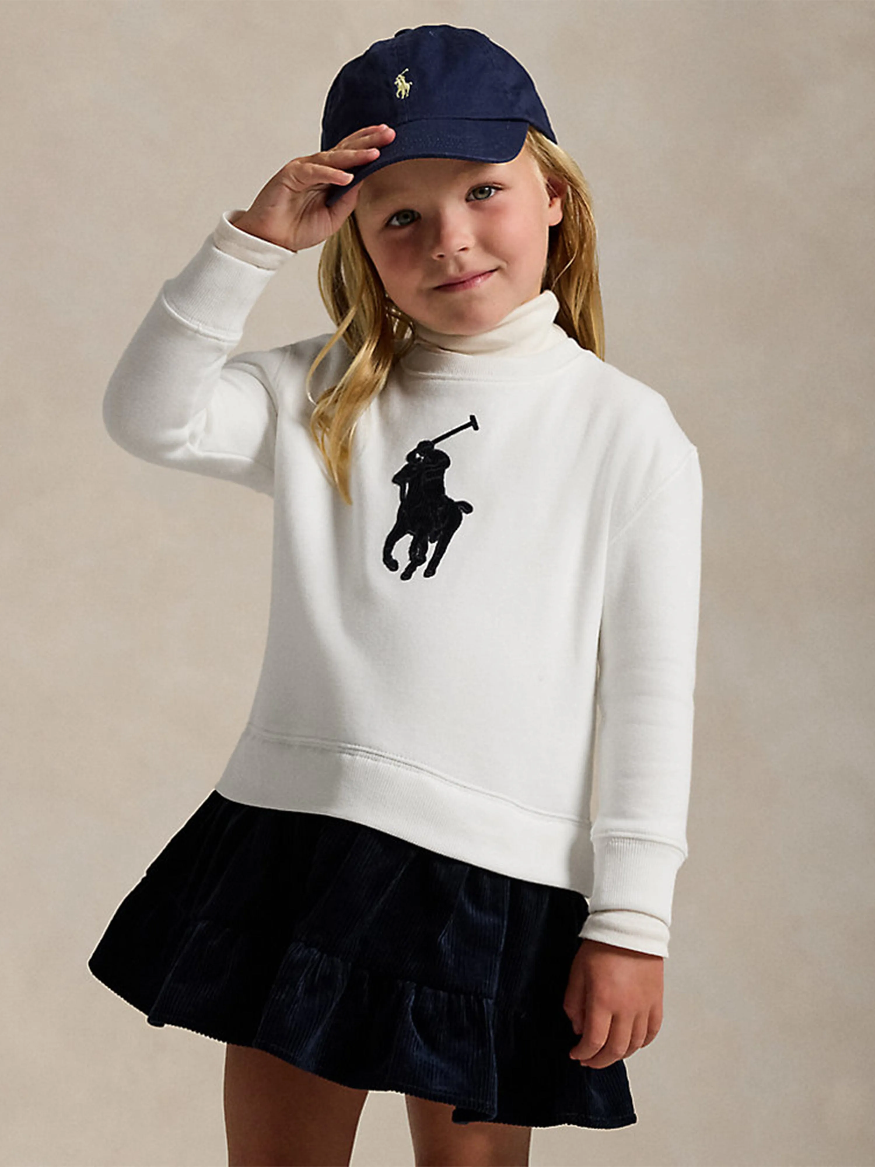 Ralph Lauren Girls Big Pony Sweater Dress in White