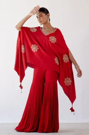 Red Embroidered Cotton Silk Sharara Set