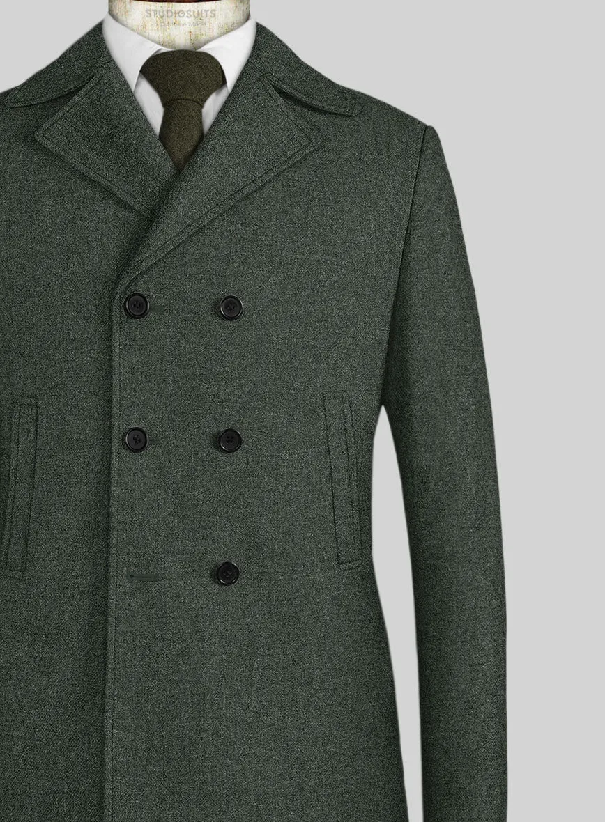 Rope Weave Green Tweed Pea Coat