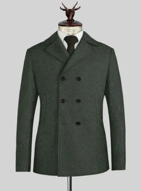 Rope Weave Green Tweed Pea Coat