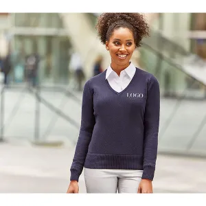 Russell Collection Ladies V-Neck Knitted Pullover