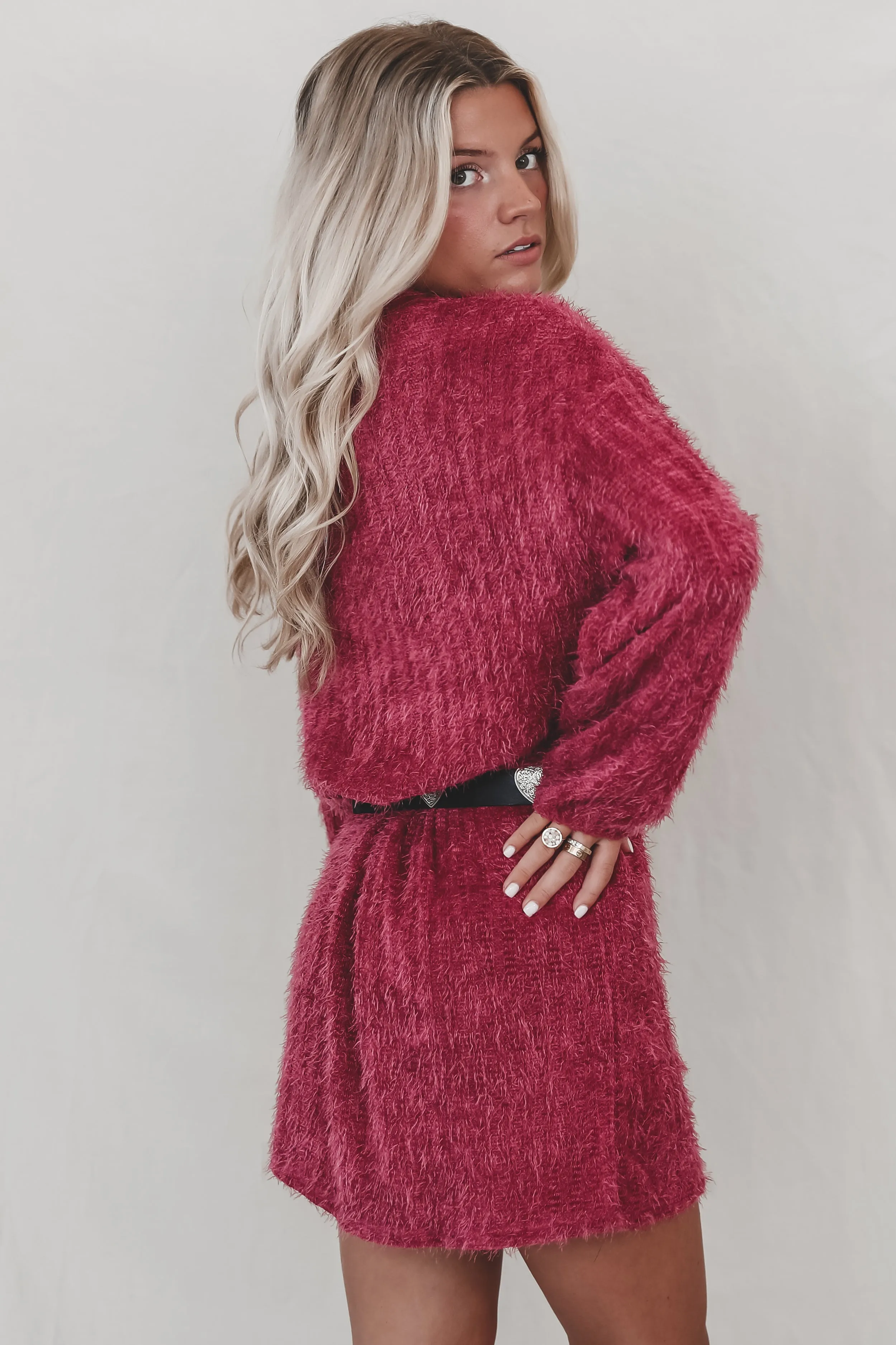 SADIE & SAGE Soiree Mock Neck Bishop Berry Mohair Sweater Dress