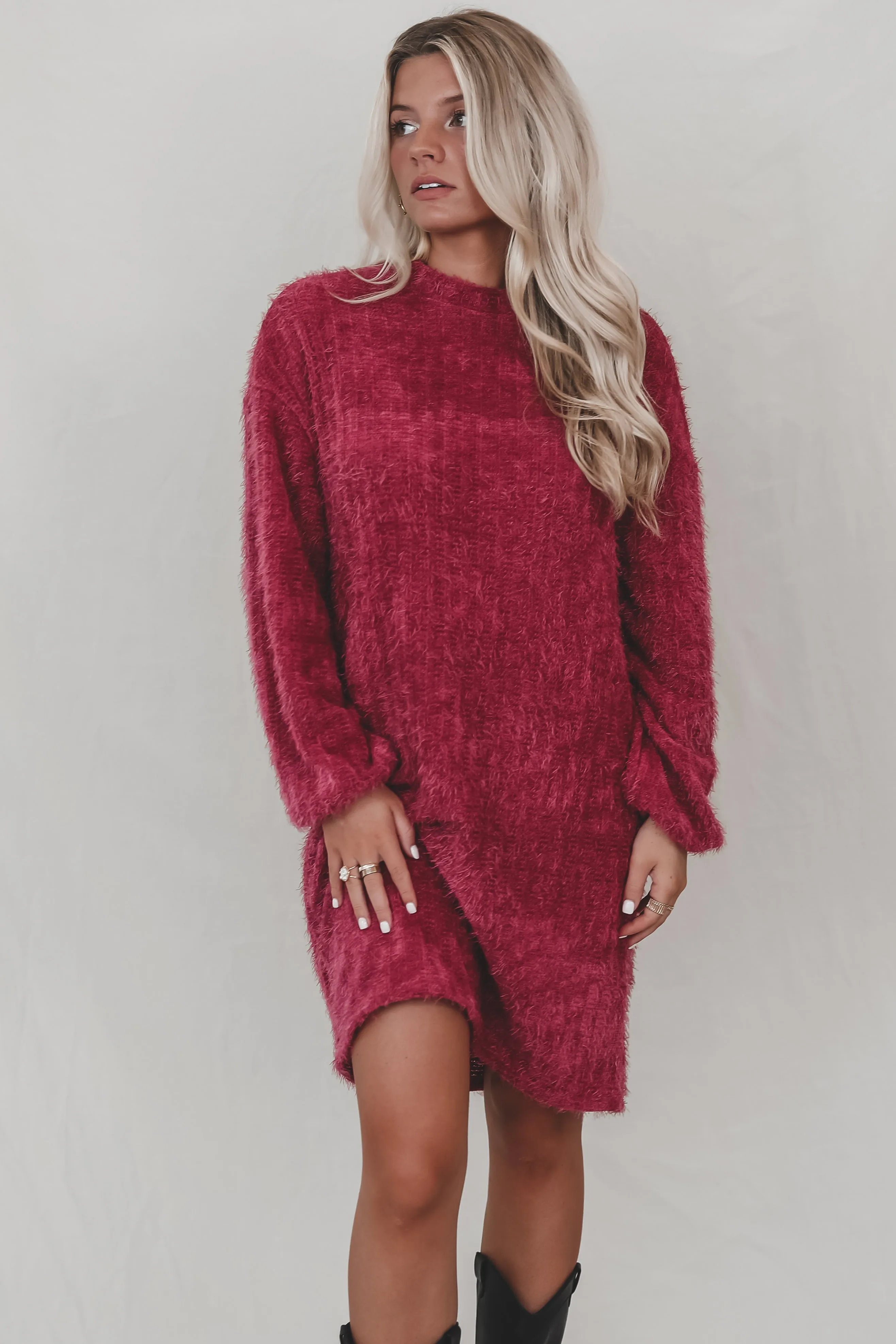 SADIE & SAGE Soiree Mock Neck Bishop Berry Mohair Sweater Dress