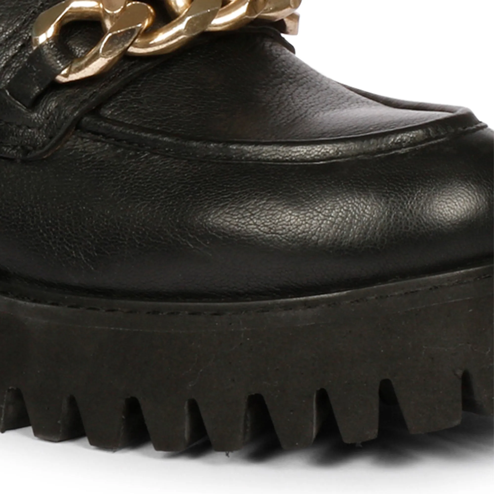 Saint Donna Gold Chain Embellished Black Leather Moccasins