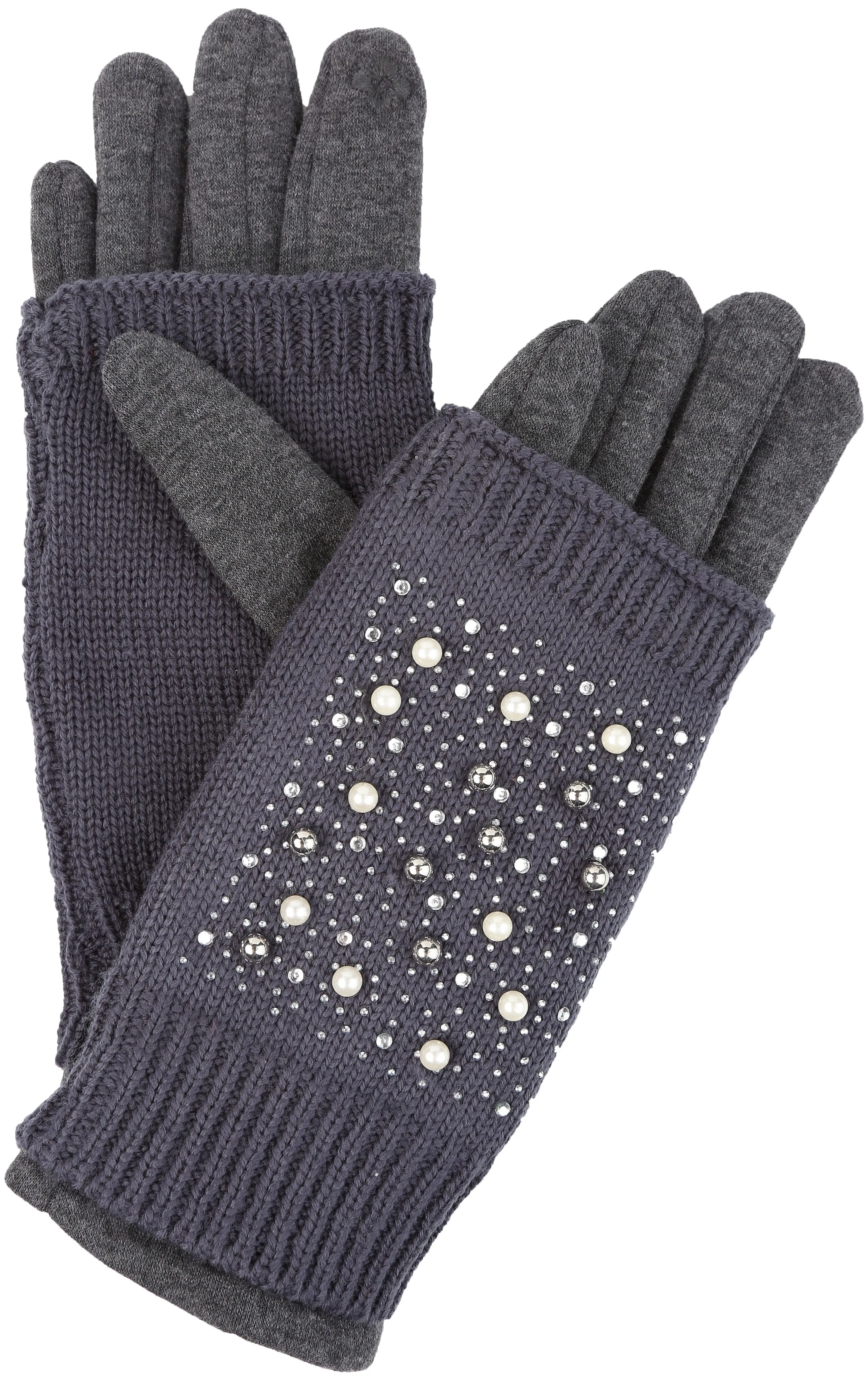 Sakkas Tam Rhinestone Pearl Touch Screen Tip Knitted Glove With Removable Sleeve