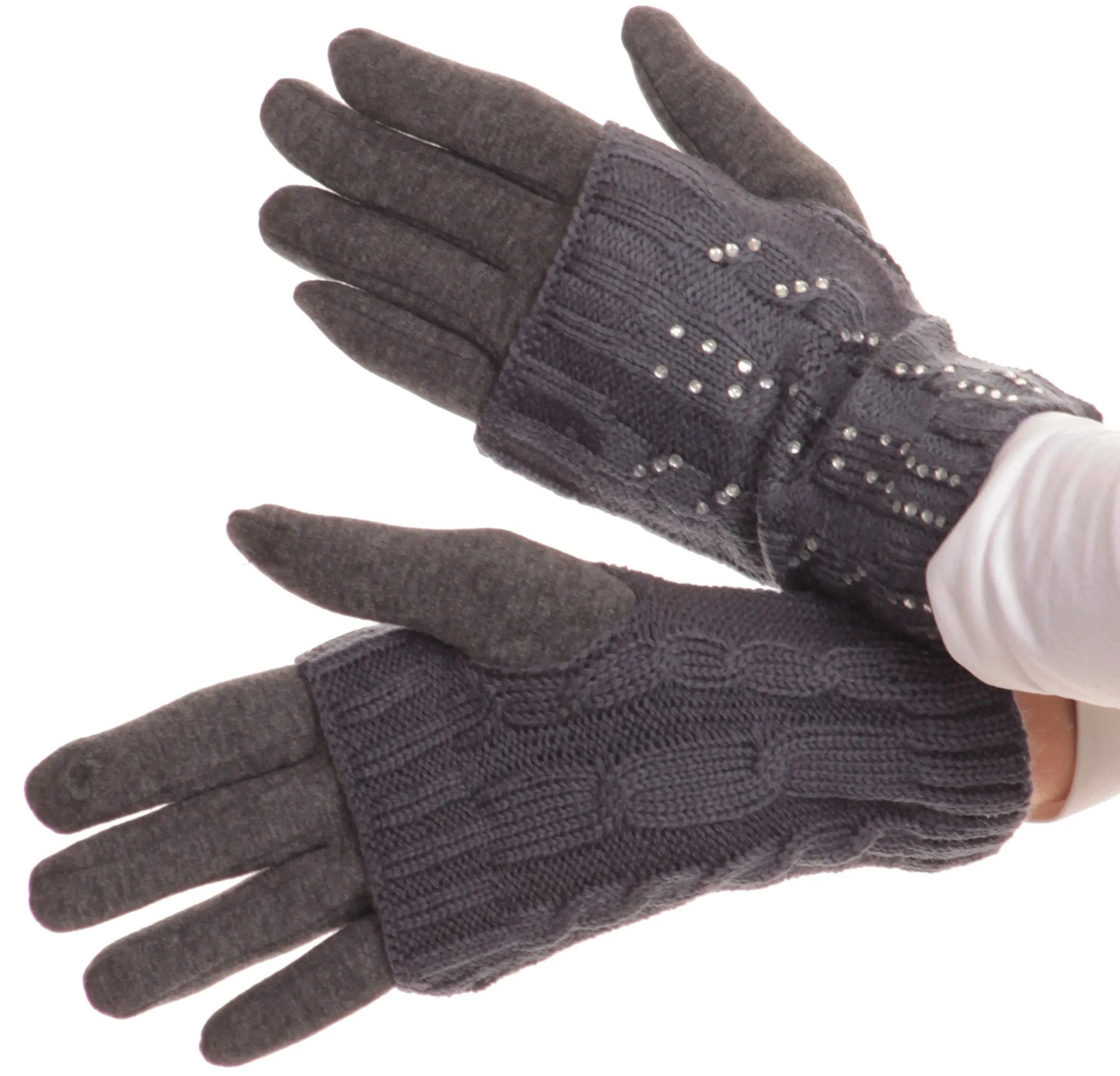 Sakkas Tam Rhinestone Pearl Touch Screen Tip Knitted Glove With Removable Sleeve