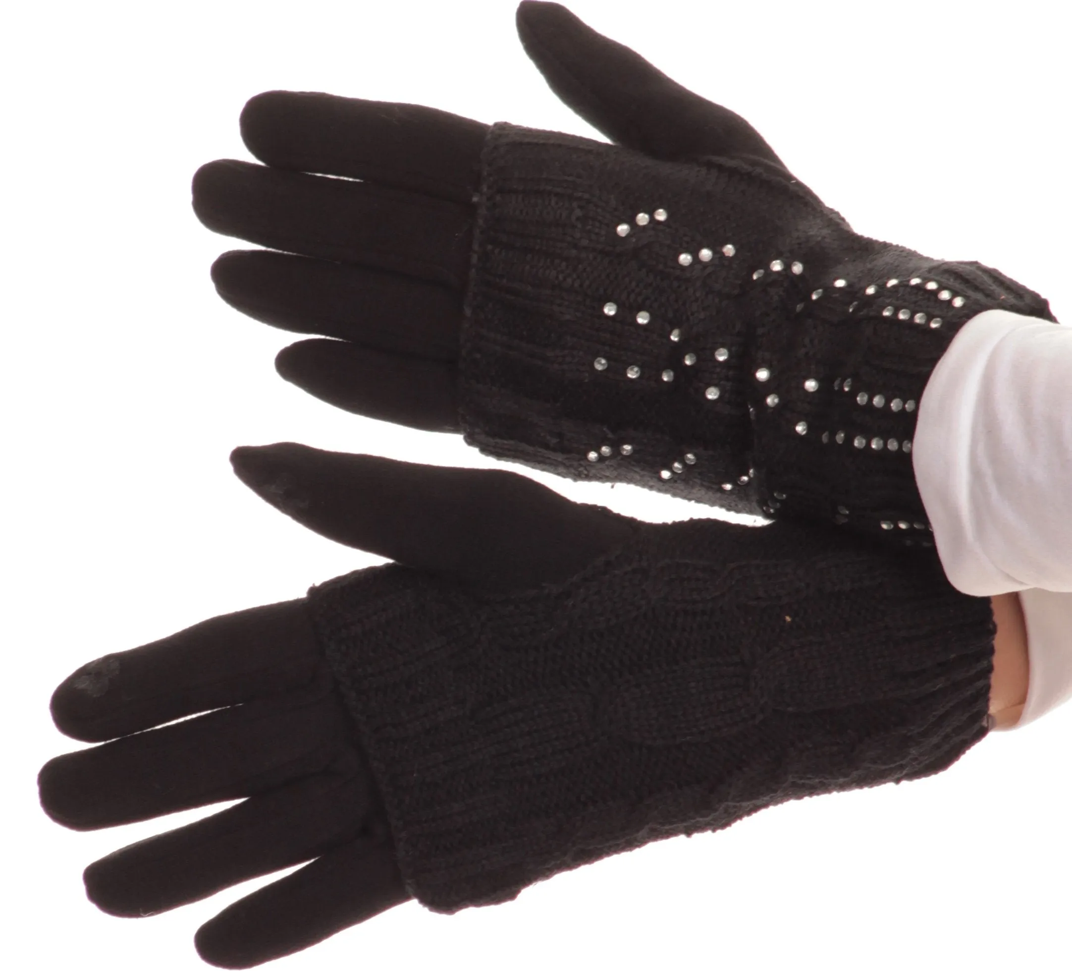 Sakkas Tam Rhinestone Pearl Touch Screen Tip Knitted Glove With Removable Sleeve