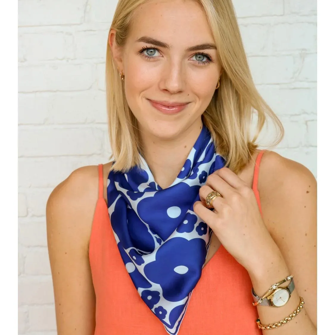 Sale! Vivid Color Handmade Floral Print Polysatin Scarf