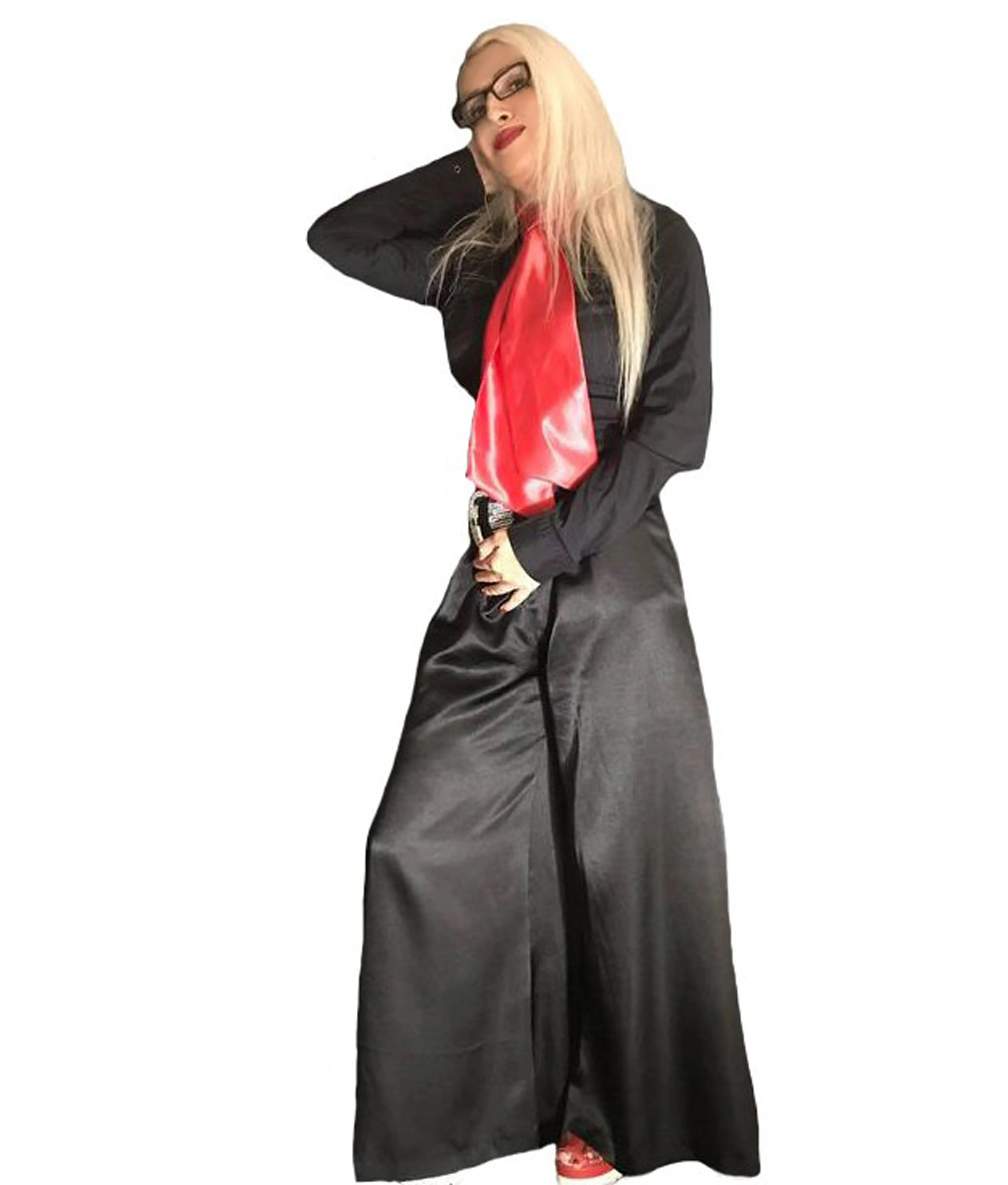 Satin High -Waisted Wide - Leg Trousers