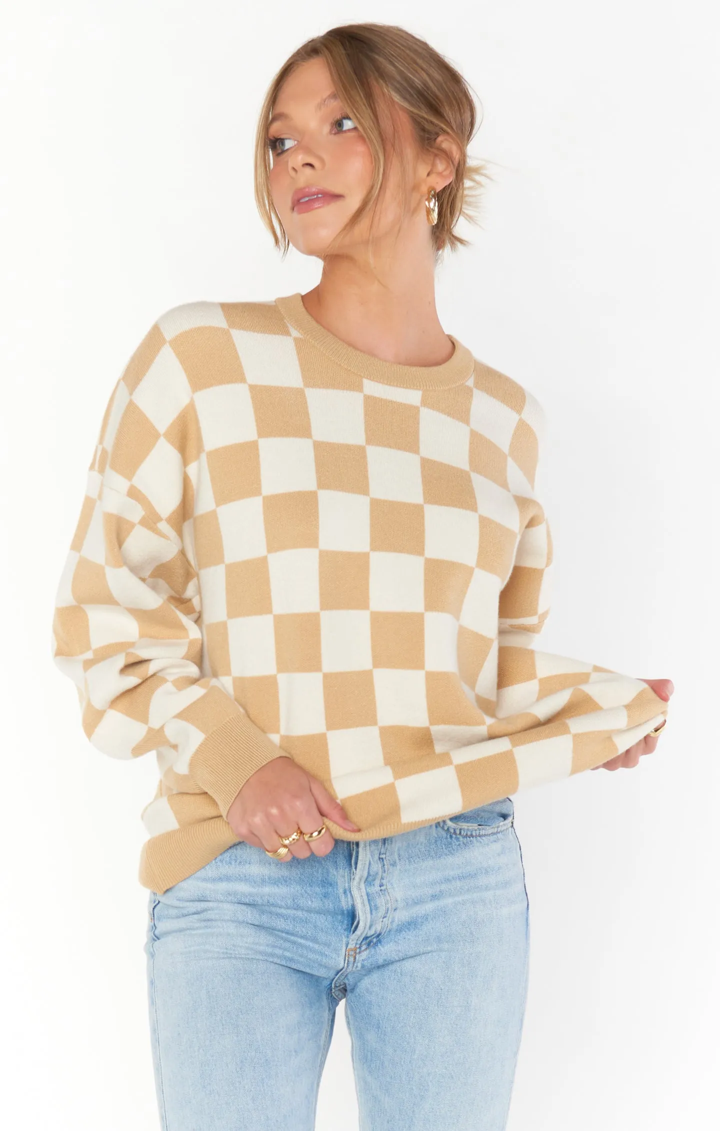 Scout Sweater ~ Tan Checker Knit