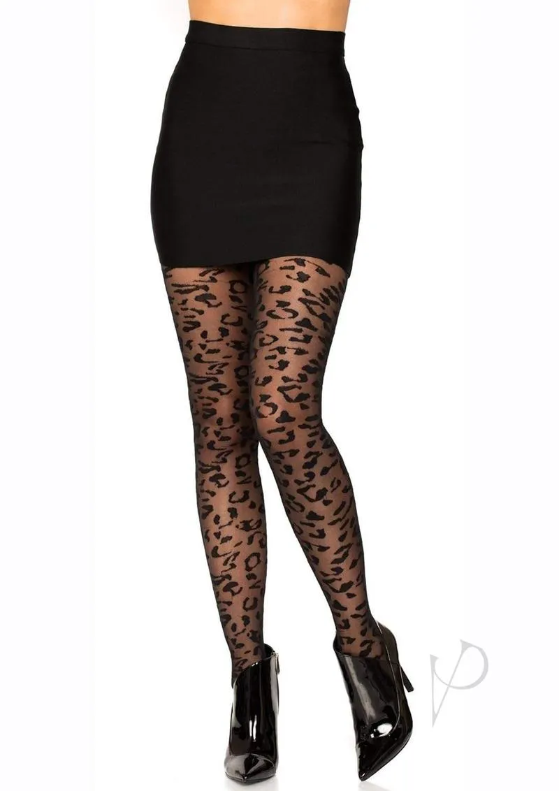 Sheer Leopard Tights Os Black