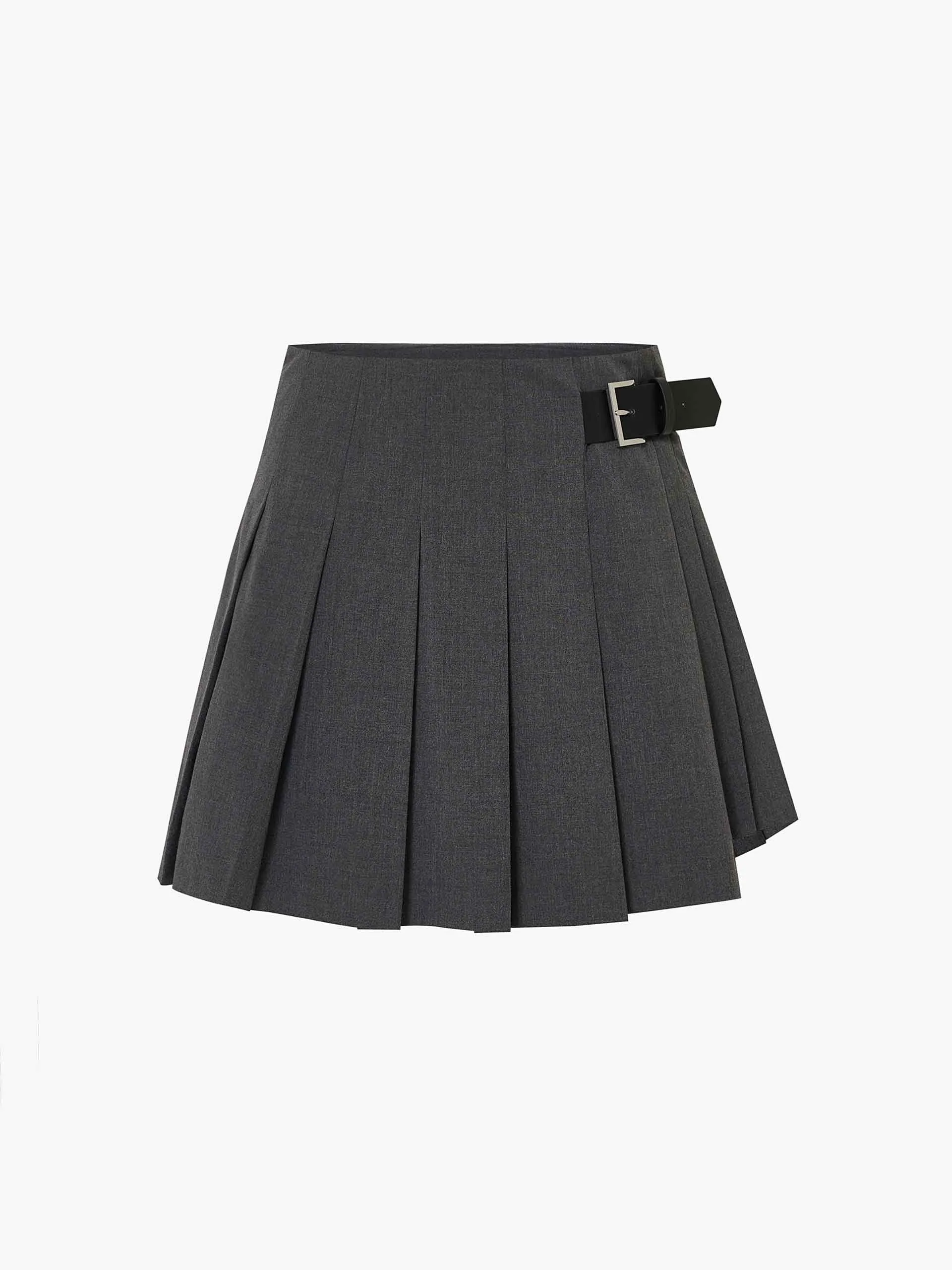 Side Buckle Pleated Skirt