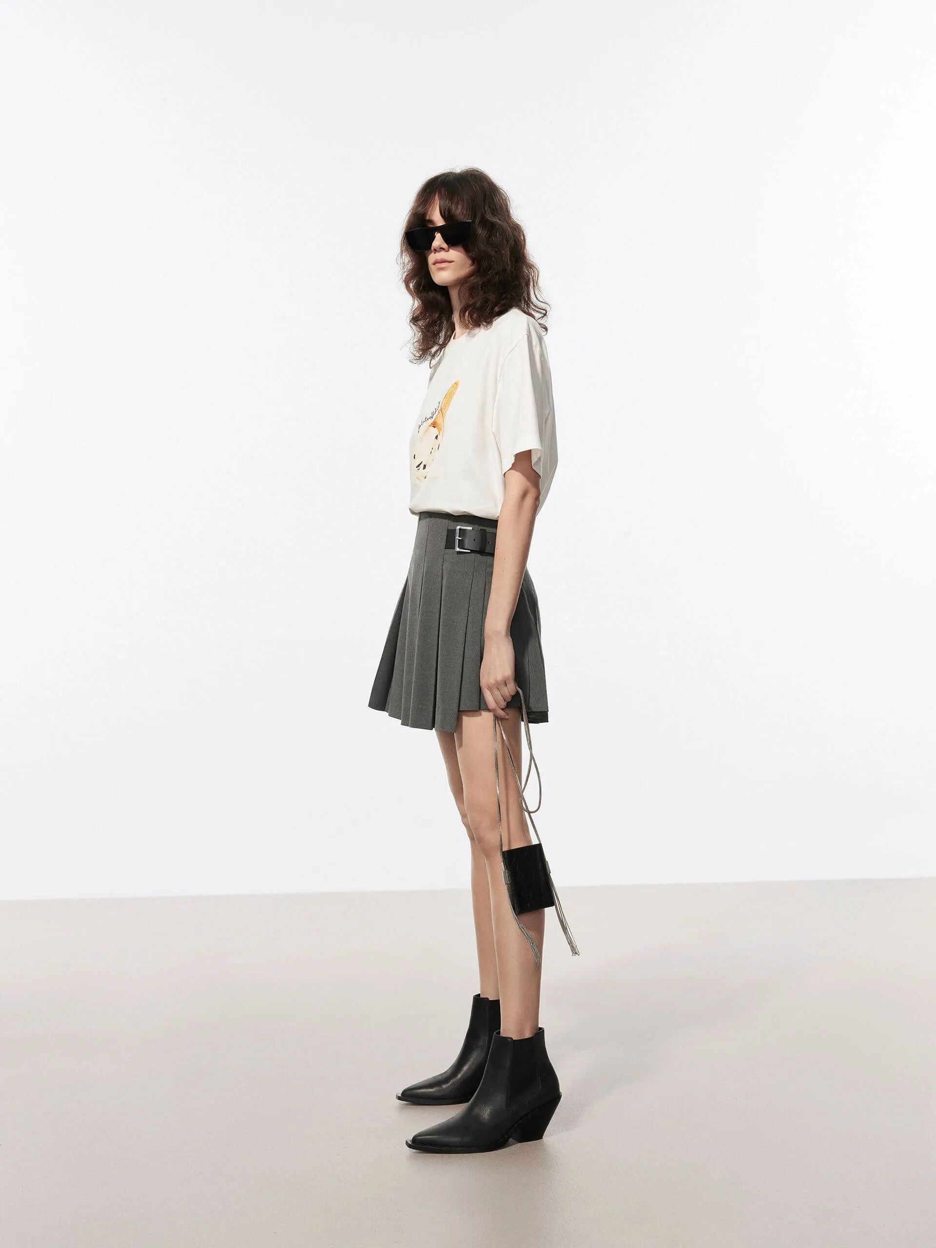 Side Buckle Pleated Skirt