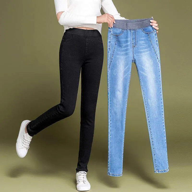 Skinny Jeans Women Casual High Waist Jeans Elastic Waist Pencil Pants