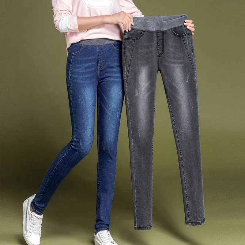 Skinny Jeans Women Casual High Waist Jeans Elastic Waist Pencil Pants