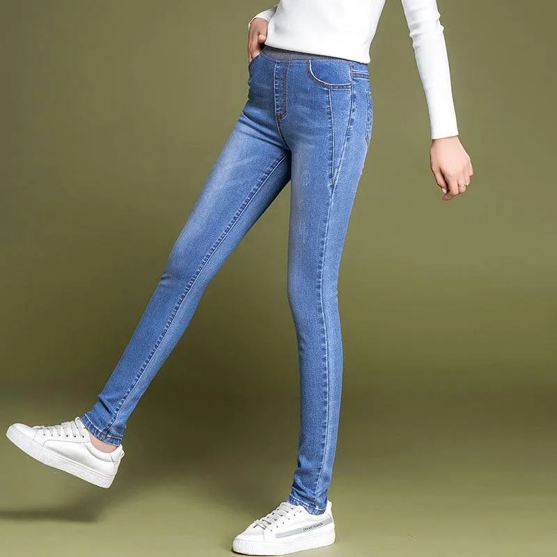 Skinny Jeans Women Casual High Waist Jeans Elastic Waist Pencil Pants