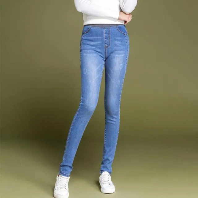 Skinny Jeans Women Casual High Waist Jeans Elastic Waist Pencil Pants