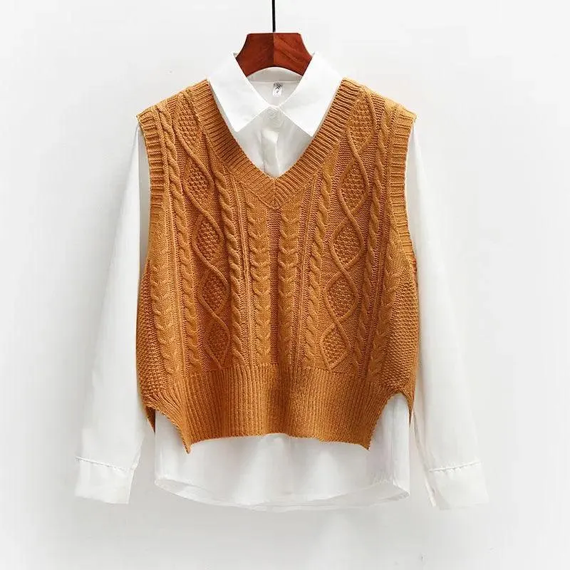 Solid Short Trendy Korean Knitted Vest