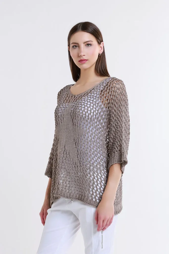 Star Gladys 3/4 Slv Open Knit Tonal Star Sweater (BQ912T)