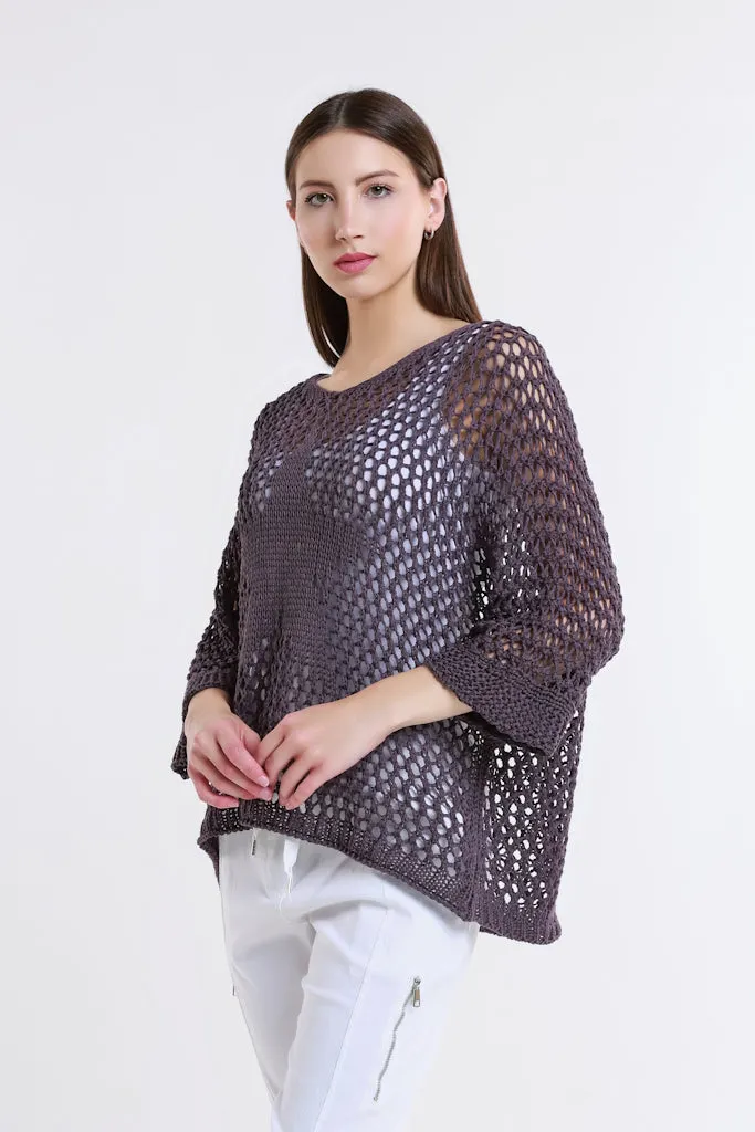 Star Gladys 3/4 Slv Open Knit Tonal Star Sweater (BQ912T)