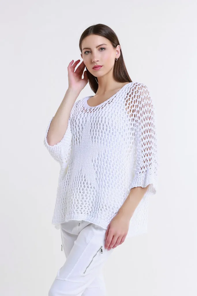 Star Gladys 3/4 Slv Open Knit Tonal Star Sweater (BQ912T)