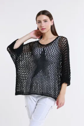 Star Gladys 3/4 Slv Open Knit Tonal Star Sweater (BQ912T)