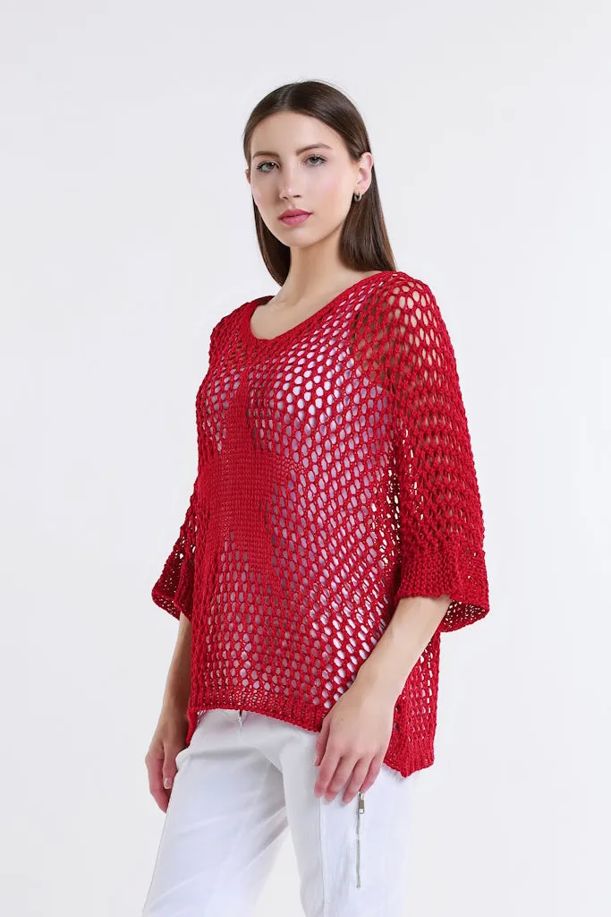 Star Gladys 3/4 Slv Open Knit Tonal Star Sweater (BQ912T)