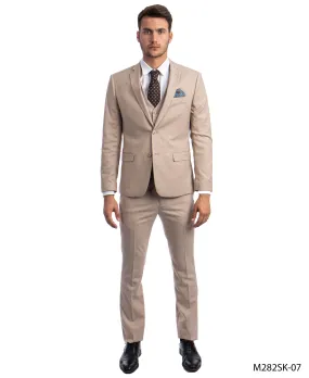 Tan 3 PC Solid Suit - Slim Fit