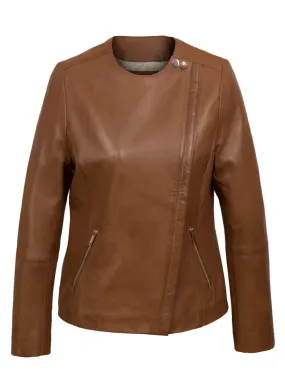 Tan Brown Collarless Biker Jacket