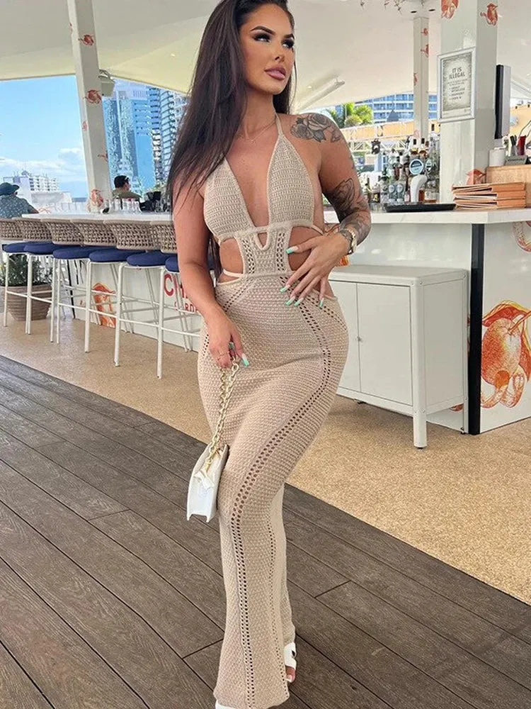 Toleet-White Knitting Summer Sexy Two Piece Set Backless Top Bodycon Long Skirt Women Set Elegant Casual 2 Piece Set Women