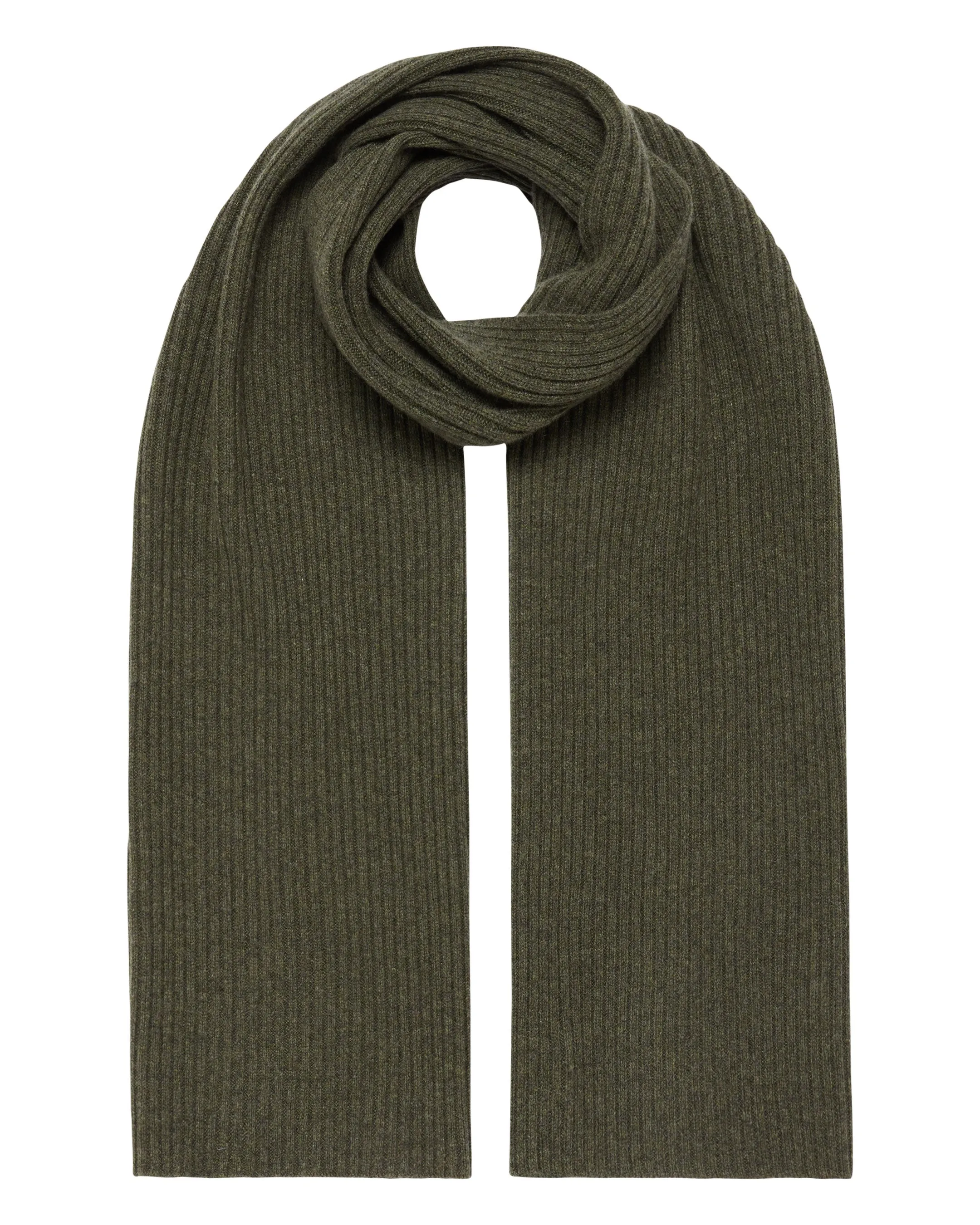 Unisex Short Ribbed Cashmere Scarf Moss Green