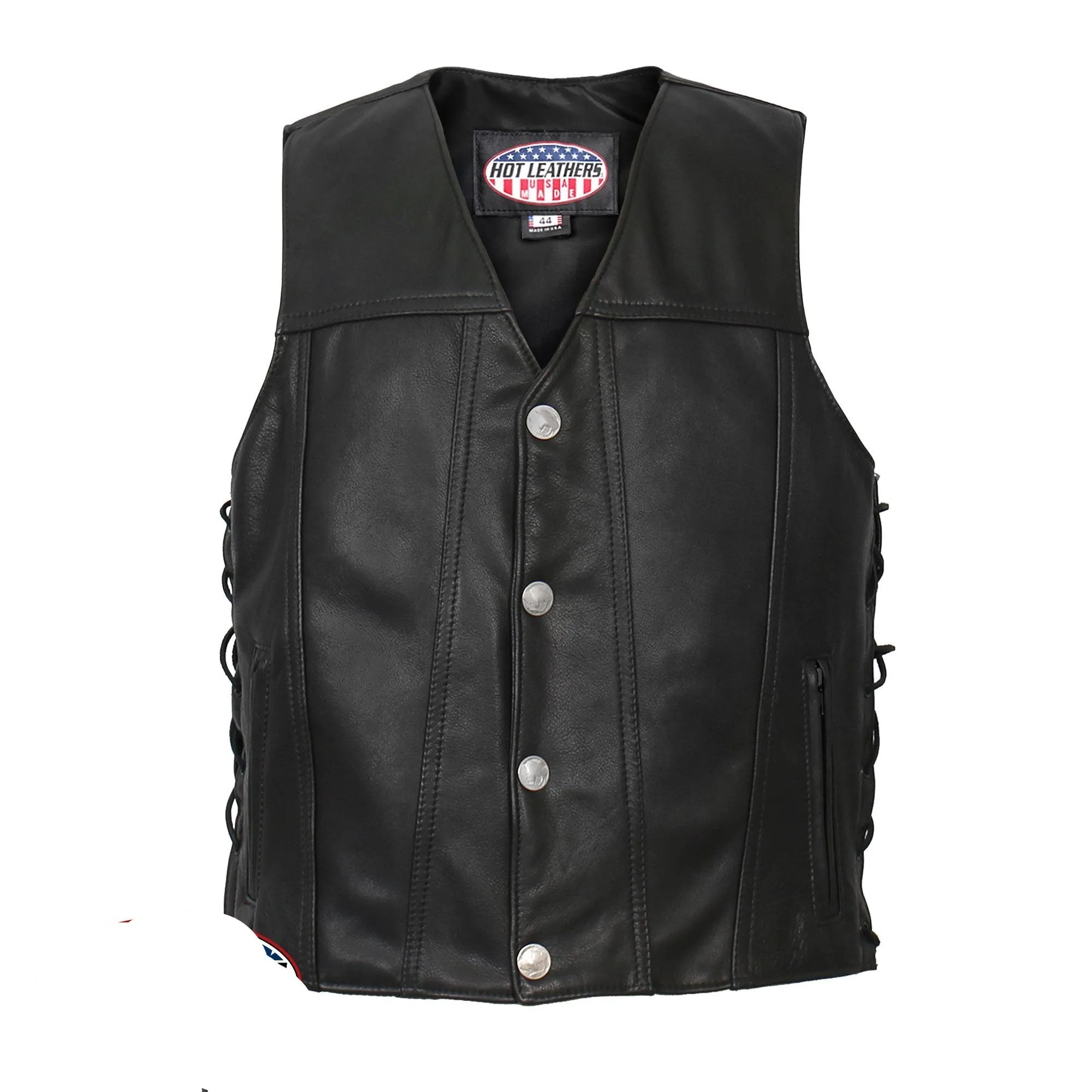 USA Made Buffalo Nickel Snap Premium Leather Vest, VSM5005-HL