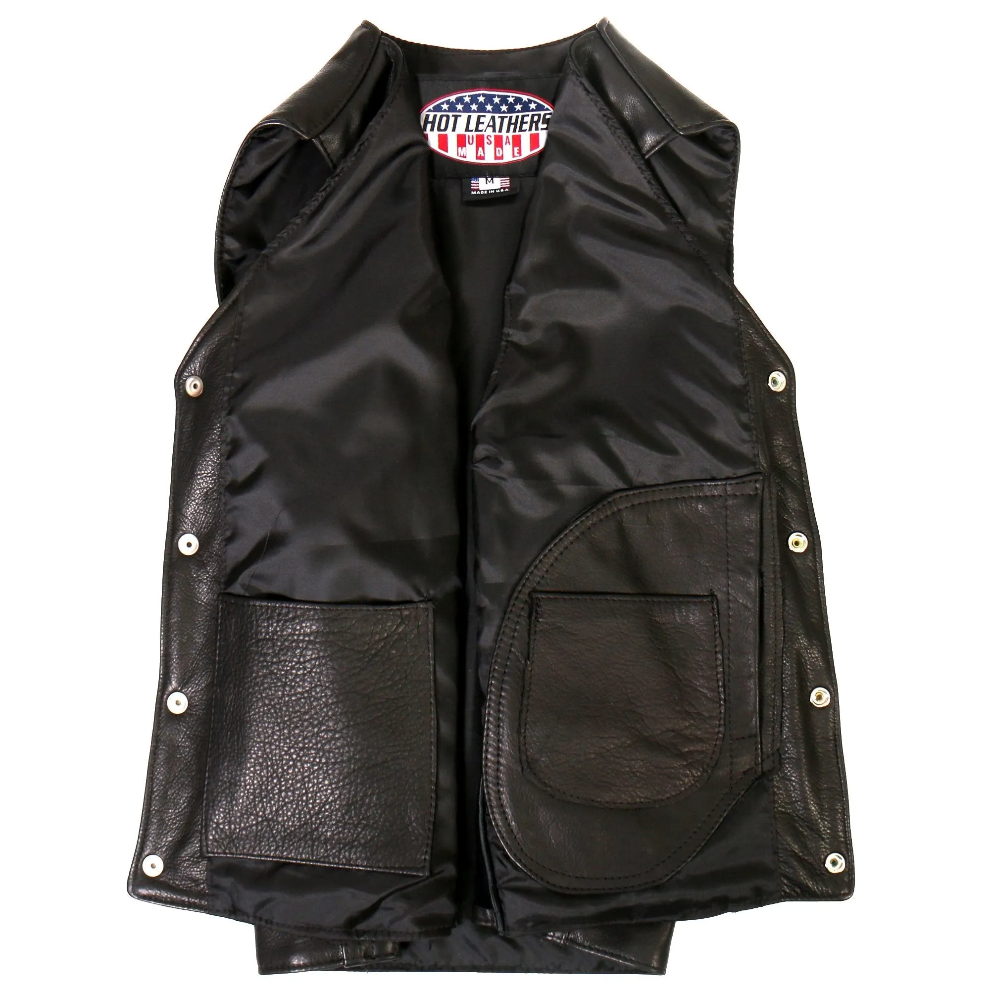 USA Made Buffalo Nickel Snap Premium Leather Vest, VSM5005-HL