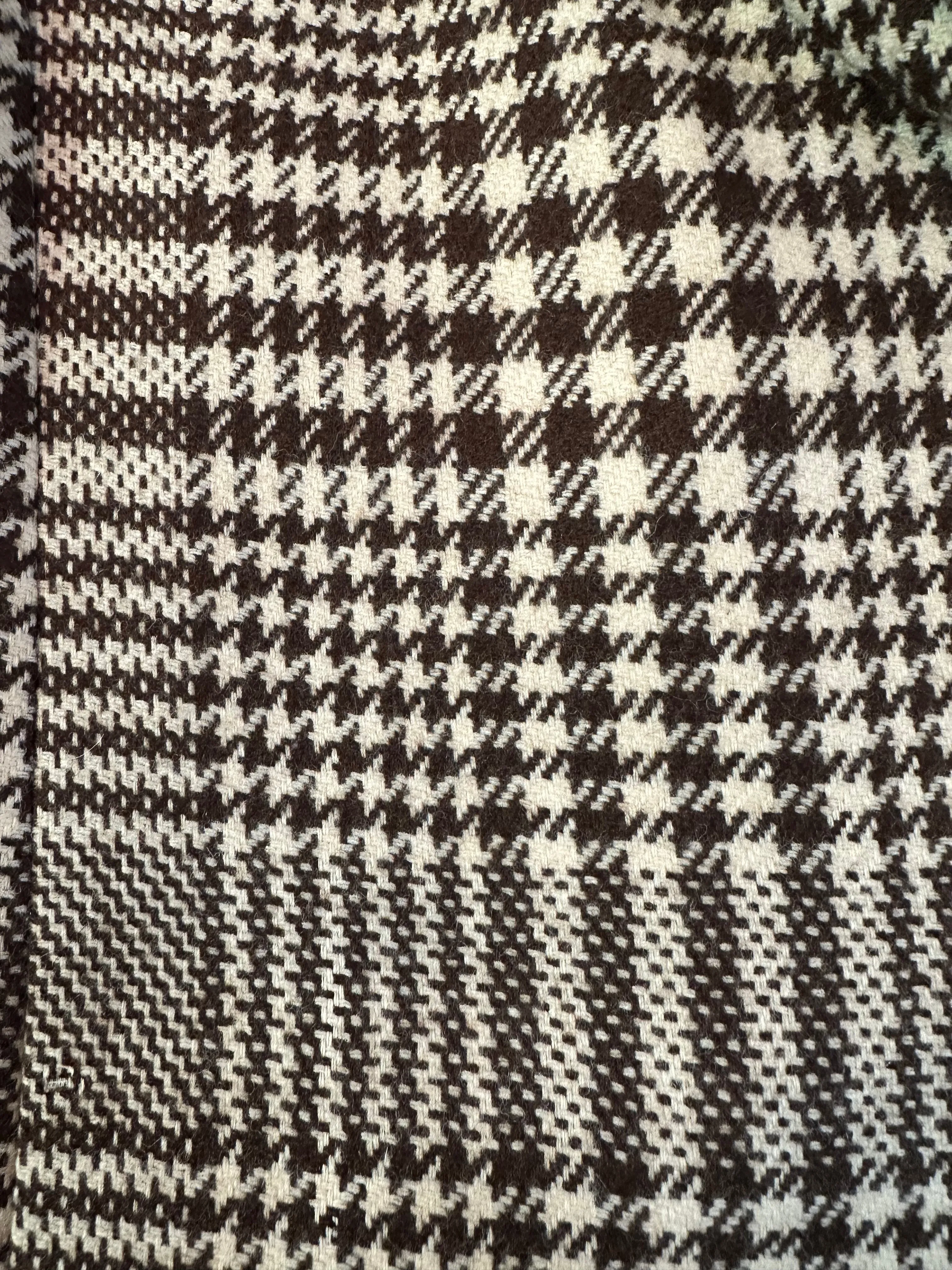 Valentino Late 70s Brown and Ivory Houndstooth Wool Coat with Velvet Trim