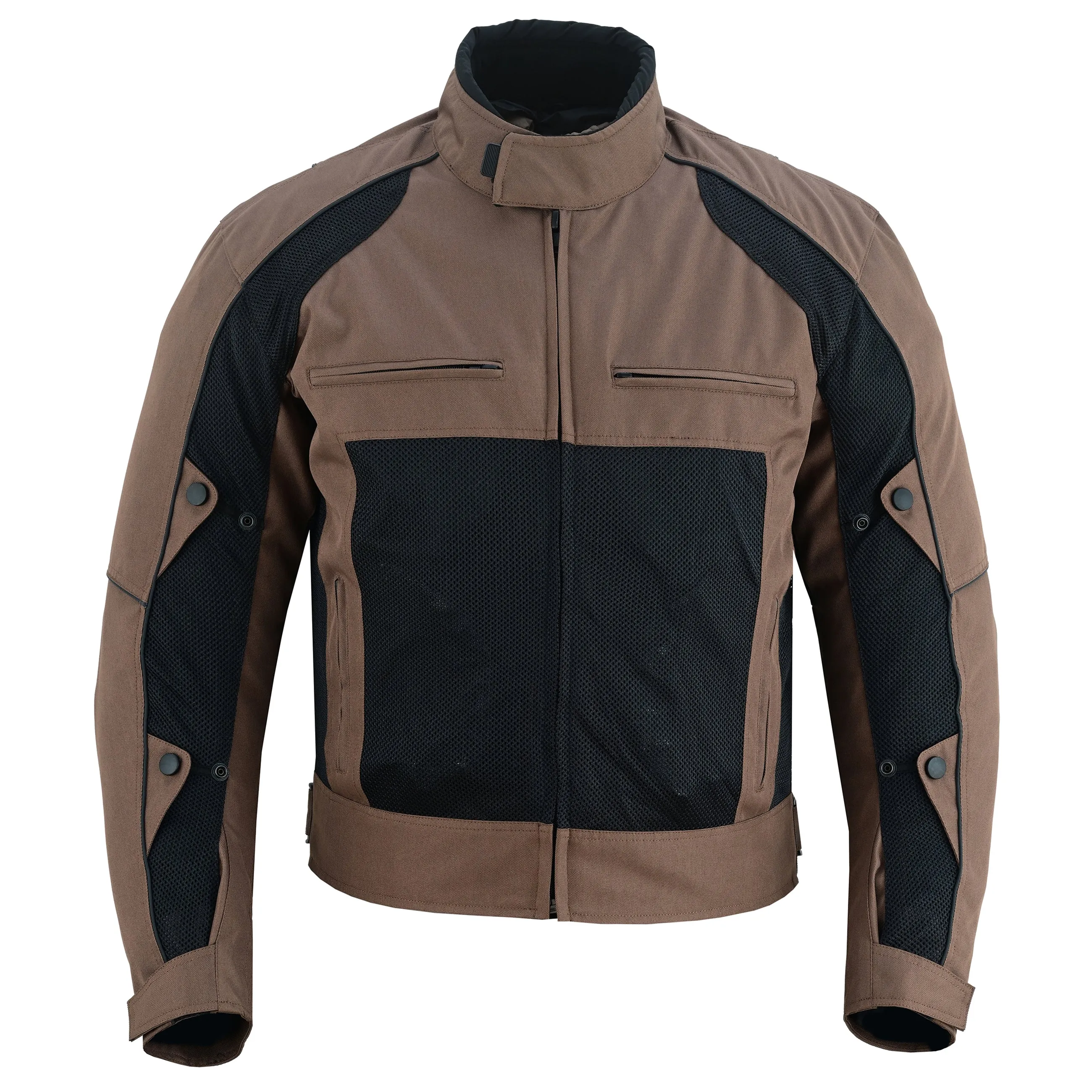 Warrior Gears® Air Mesh Motorbike Jackets for Men, Breathable Textile Motorbike Jacket with Removable Lining and CE Armours - Black & Brown