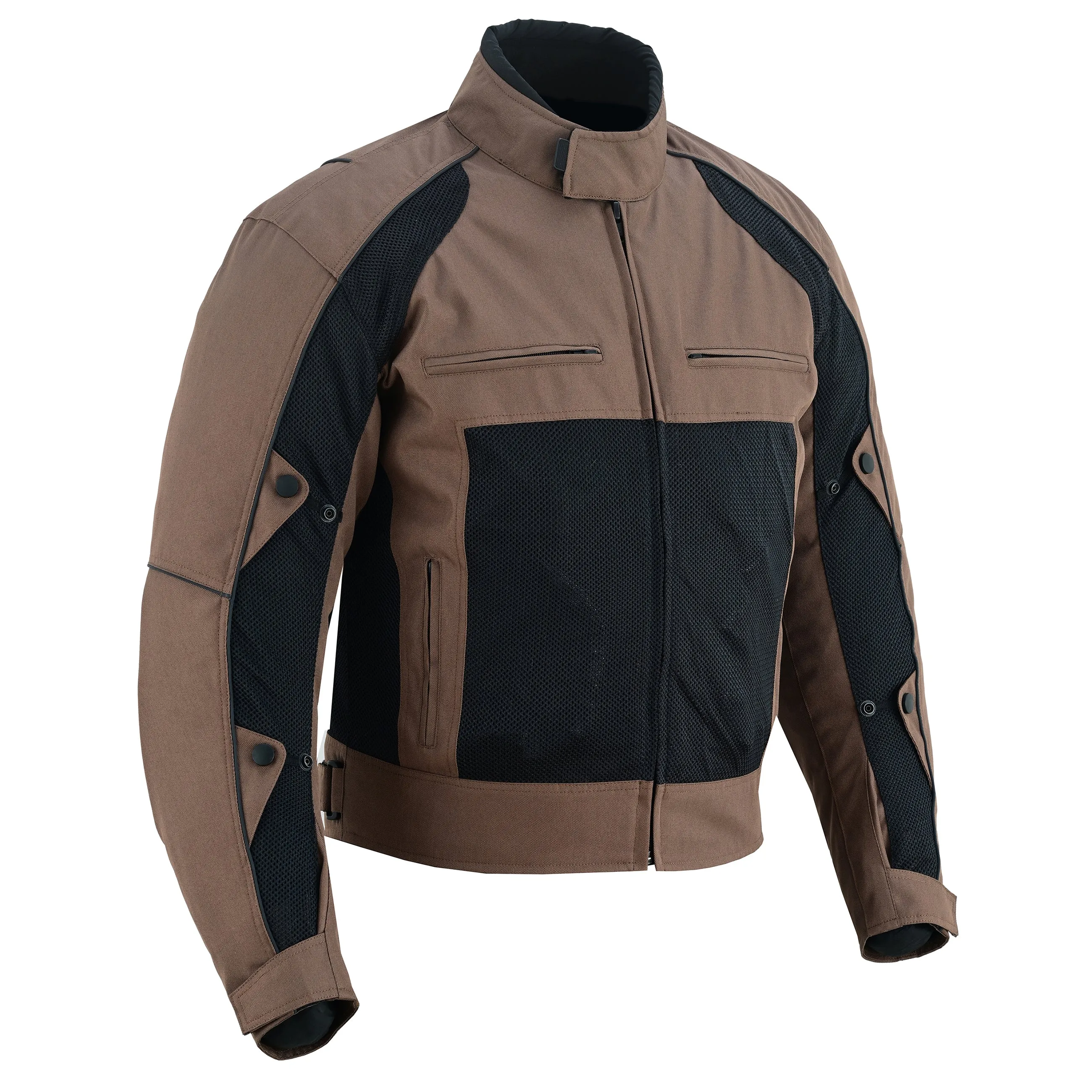 Warrior Gears® Air Mesh Motorbike Jackets for Men, Breathable Textile Motorbike Jacket with Removable Lining and CE Armours - Black & Brown