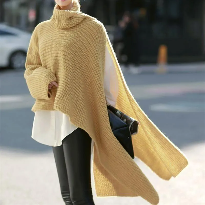 Women High Neck Long Sleeves Knitting Pullover Coats