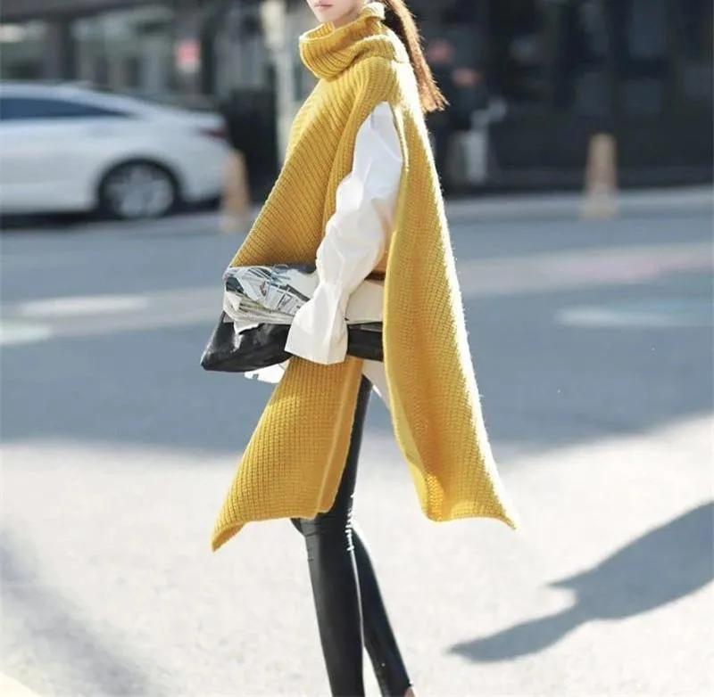 Women High Neck Long Sleeves Knitting Pullover Coats