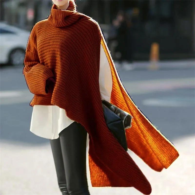 Women High Neck Long Sleeves Knitting Pullover Coats