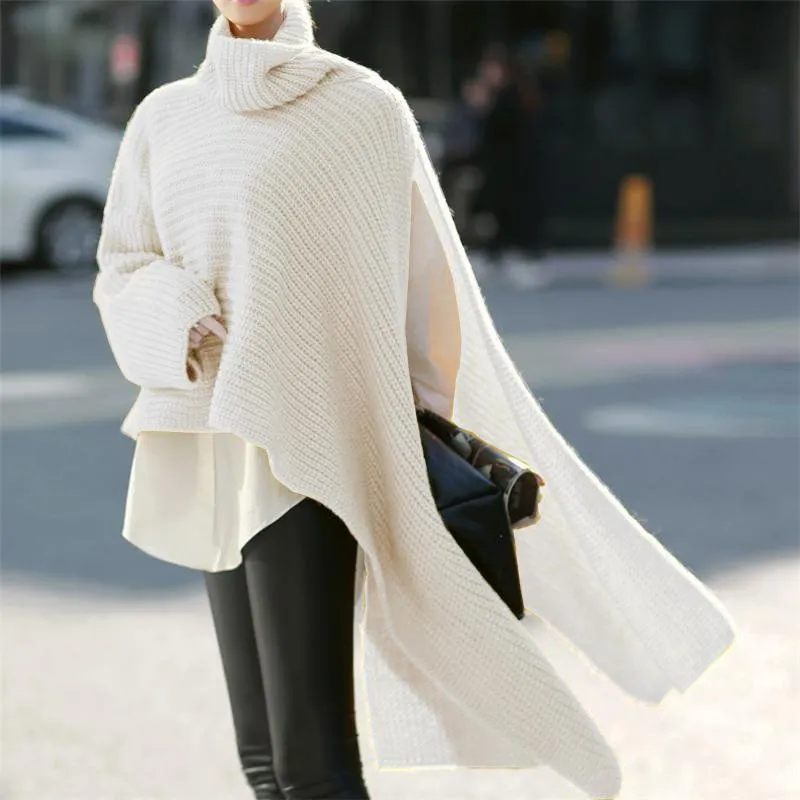 Women High Neck Long Sleeves Knitting Pullover Coats