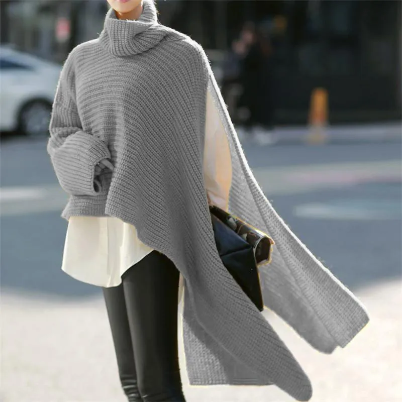 Women High Neck Long Sleeves Knitting Pullover Coats