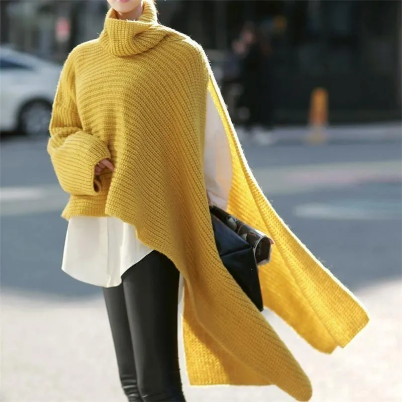 Women High Neck Long Sleeves Knitting Pullover Coats