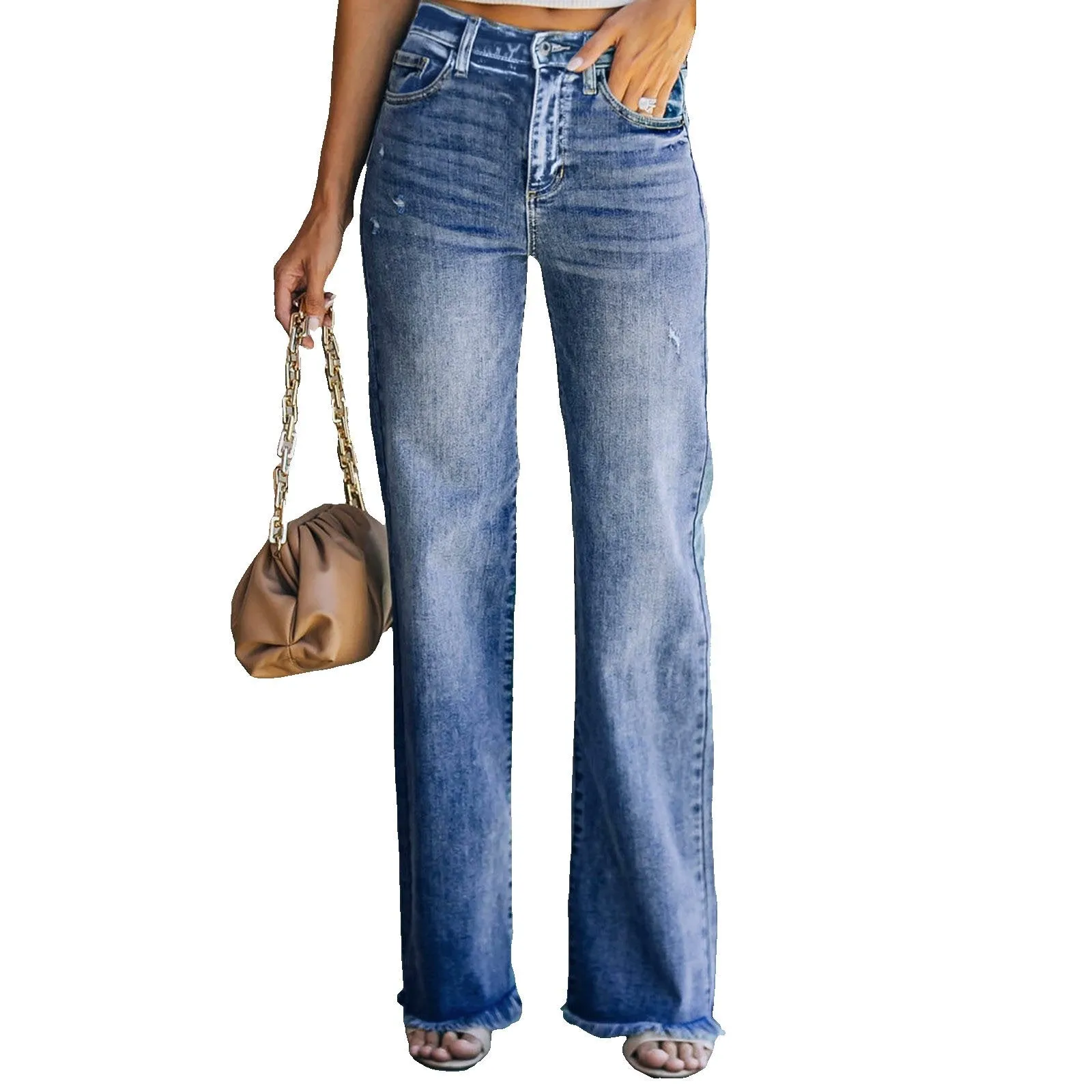 Women's Casual Denim Pants High Waisted Wide Leg Jeans