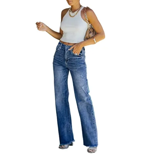 Women's Casual Denim Pants High Waisted Wide Leg Jeans