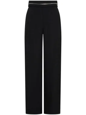 zipped wool straight-leg trousers